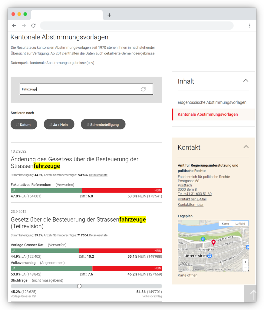 Kantonale Abstimmungsergebnisse